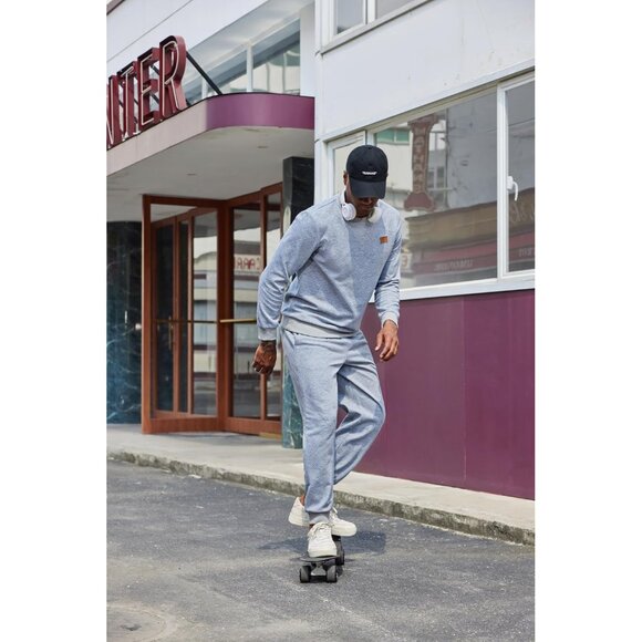 Men's 2 Piece Sweat suit Jogging Suit Set Long Sleeve Jacquard Shirt Light Grey - Picture 5 of 8